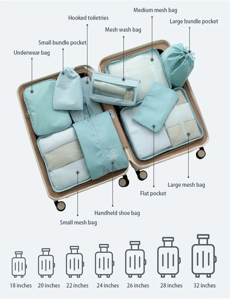 10/7 Pcs Set Travel Organizer Storage Bags Suitcase Packing Cubes Cases Portable Wardrobe Luggage Clothes Shoe Pouch Fold - Skybound Travel