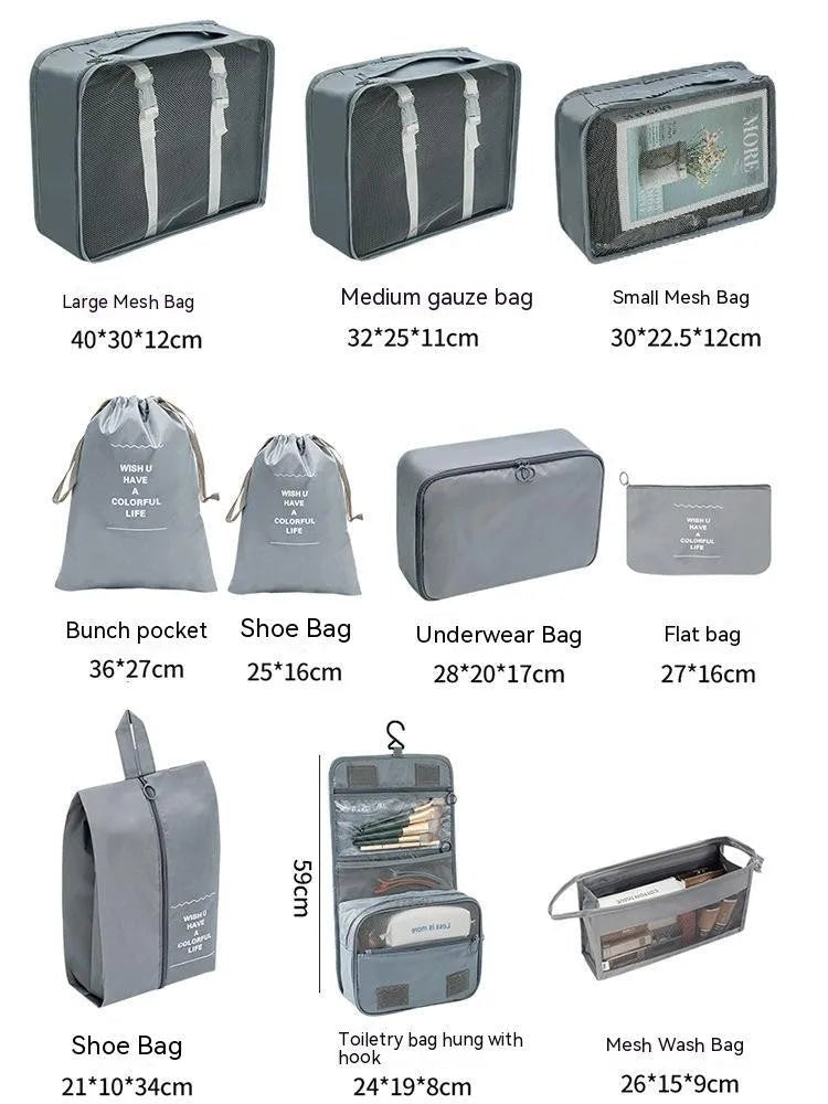 10/7 Pcs Set Travel Organizer Storage Bags Suitcase Packing Cubes Cases Portable Wardrobe Luggage Clothes Shoe Pouch Fold - Skybound Travel