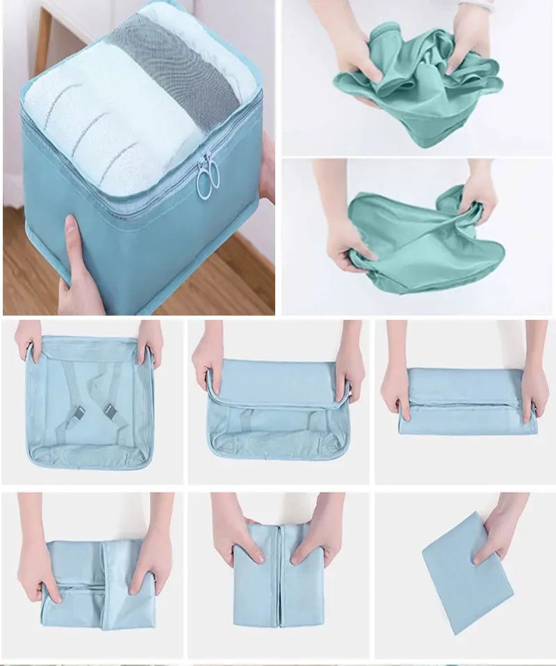 10/7 Pcs Set Travel Organizer Storage Bags Suitcase Packing Cubes Cases Portable Wardrobe Luggage Clothes Shoe Pouch Fold - Skybound Travel