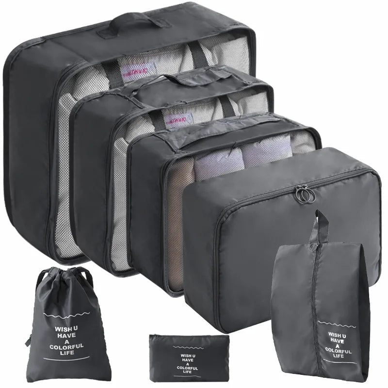 10/7 Pcs Set Travel Organizer Storage Bags Suitcase Packing Cubes Cases Portable Wardrobe Luggage Clothes Shoe Pouch Fold - Skybound Travel