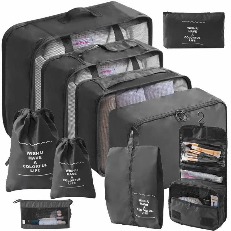 10/7 Pcs Set Travel Organizer Storage Bags Suitcase Packing Cubes Cases Portable Wardrobe Luggage Clothes Shoe Pouch Fold - Skybound Travel
