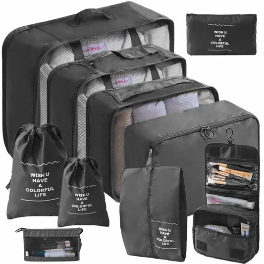 10/7 Pcs Set Travel Organizer Storage Bags Suitcase Packing Cubes Cases Portable Wardrobe Luggage Clothes Shoe Pouch Fold - Skybound Travel