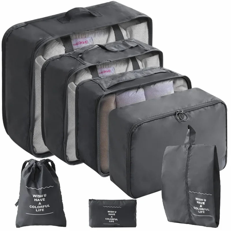 10/7 Pcs Set Travel Organizer Storage Bags Suitcase Packing Cubes Cases Portable Wardrobe Luggage Clothes Shoe Pouch Fold - Skybound Travel