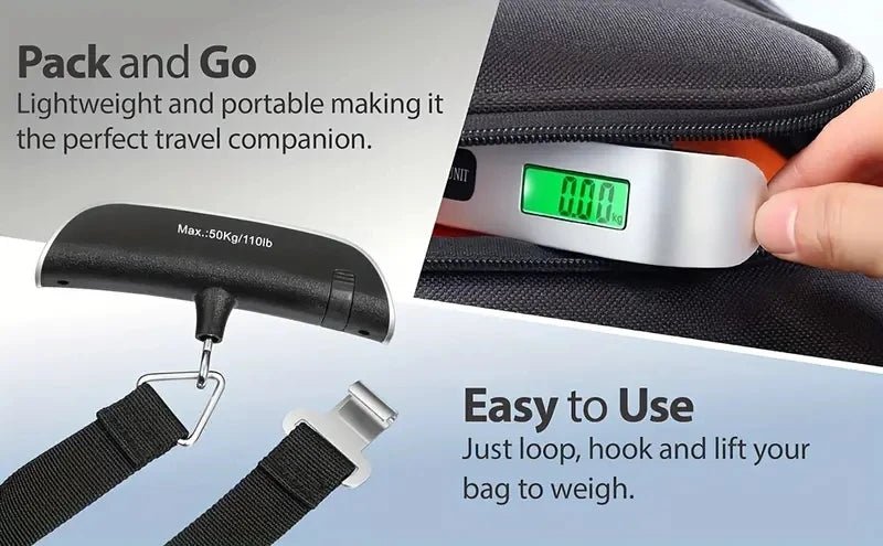 110lb/50kg Portable Scale Digital LCD Display Electronic Luggage Hanging Suitcase Travel Weighs Baggage Bag Weight Balance Tools - Skybound Travel