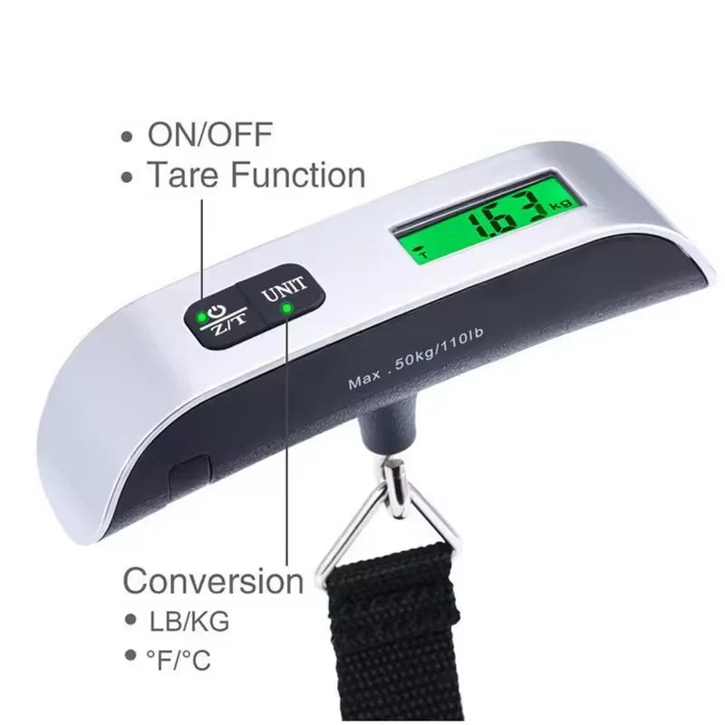 110lb/50kg Portable Scale Digital LCD Display Electronic Luggage Hanging Suitcase Travel Weighs Baggage Bag Weight Balance Tools - Skybound Travel