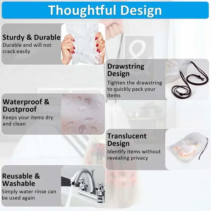 5/10PCS Portable Shoe Storage Drawstring Storage Bag for Sundries Travel Makeup Bag Waterproof Transparent Plastic Storage Bag - Skybound Travel