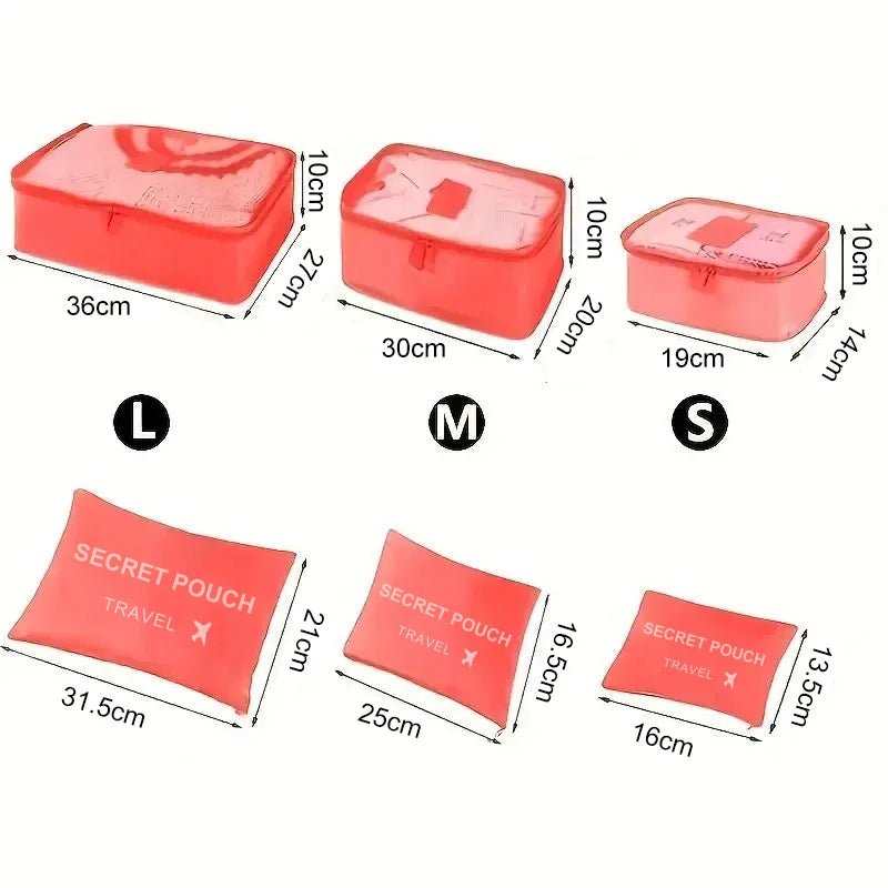 6 Pcs/Set Pink/Blue/Grey Travel Storage Bag Large Capacity Waterproof Luggage Clothing Underwear Storage Bag Bag With Zipper - Skybound Travel