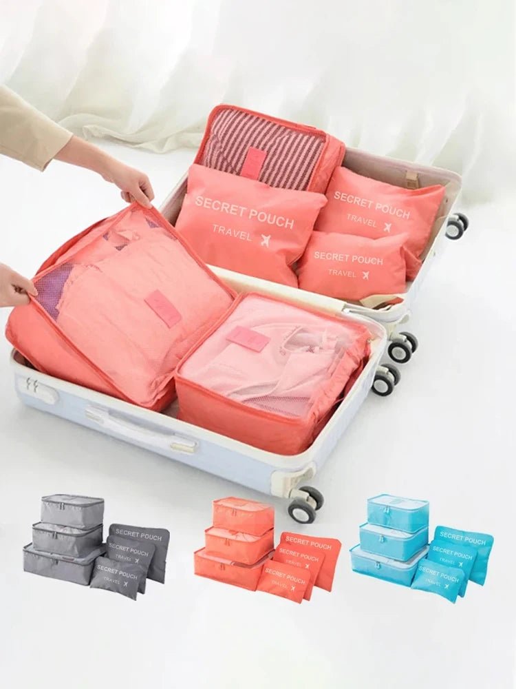 6 Pcs/Set Pink/Blue/Grey Travel Storage Bag Large Capacity Waterproof Luggage Clothing Underwear Storage Bag Bag With Zipper - Skybound Travel