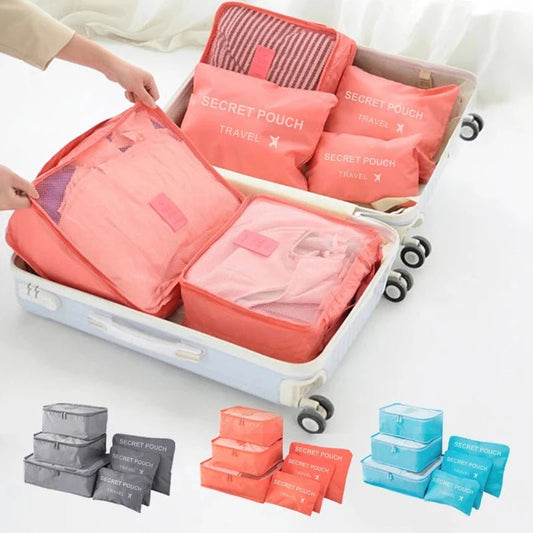 6 Pcs/Set Pink/Blue/Grey Travel Storage Bag Large Capacity Waterproof Luggage Clothing Underwear Storage Bag Bag With Zipper - Skybound Travel
