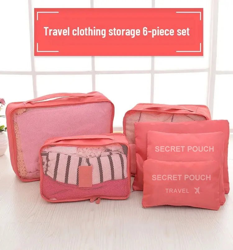 6 Pcs/Set Pink/Blue/Grey Travel Storage Bag Large Capacity Waterproof Luggage Clothing Underwear Storage Bag Bag With Zipper - Skybound Travel