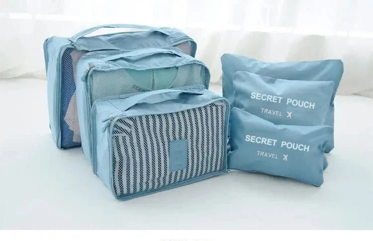 6 Pcs/Set Pink/Blue/Grey Travel Storage Bag Large Capacity Waterproof Luggage Clothing Underwear Storage Bag Bag With Zipper - Skybound Travel