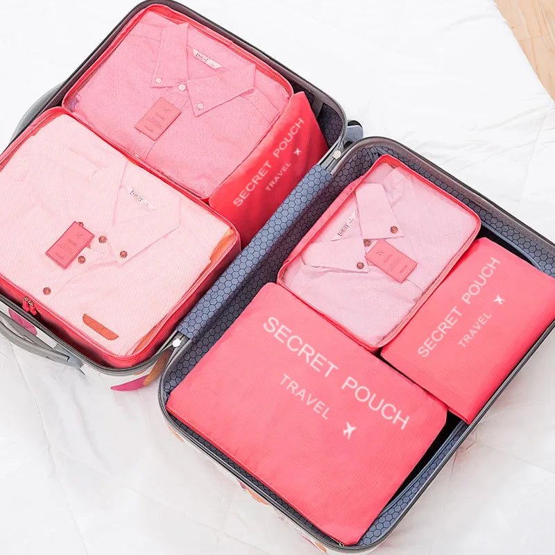 6 Pcs/Set Pink/Blue/Grey Travel Storage Bag Large Capacity Waterproof Luggage Clothing Underwear Storage Bag Bag With Zipper - Skybound Travel