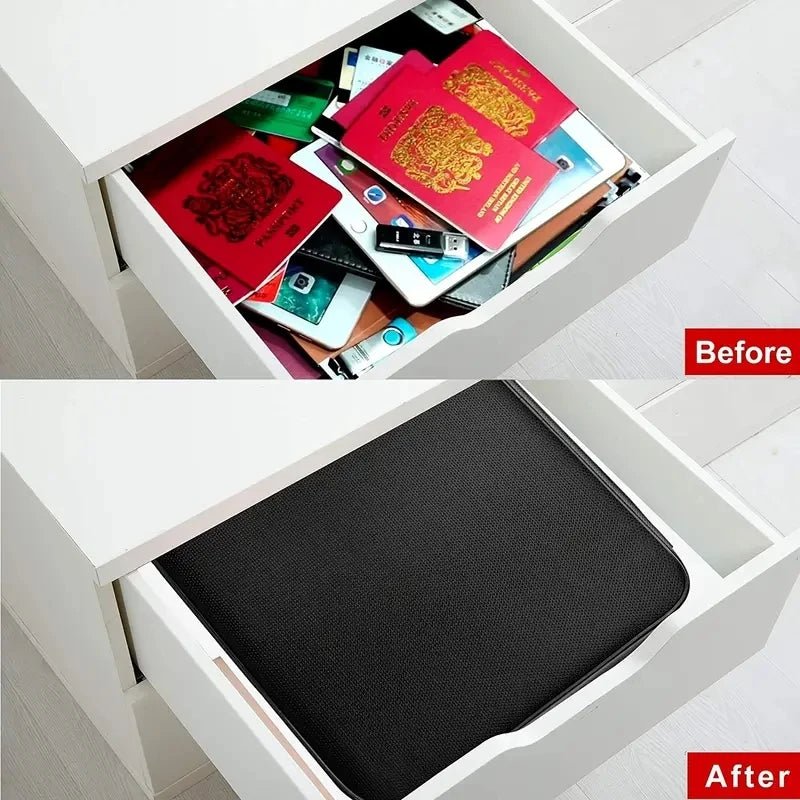 Fireproof Black Document Bag , Water - resistant Zipper Portable LaptopFiles Certificates Organizer Box , Multi - compartment File - Skybound Travel