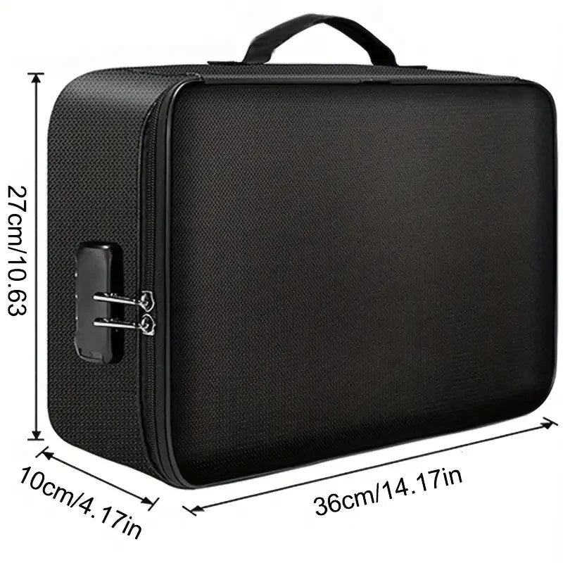 Fireproof Black Document Bag , Water - resistant Zipper Portable LaptopFiles Certificates Organizer Box , Multi - compartment File - Skybound Travel