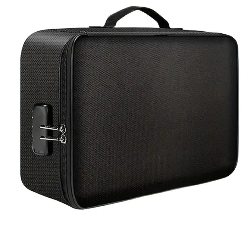 Fireproof Black Document Bag , Water - resistant Zipper Portable LaptopFiles Certificates Organizer Box , Multi - compartment File - Skybound Travel