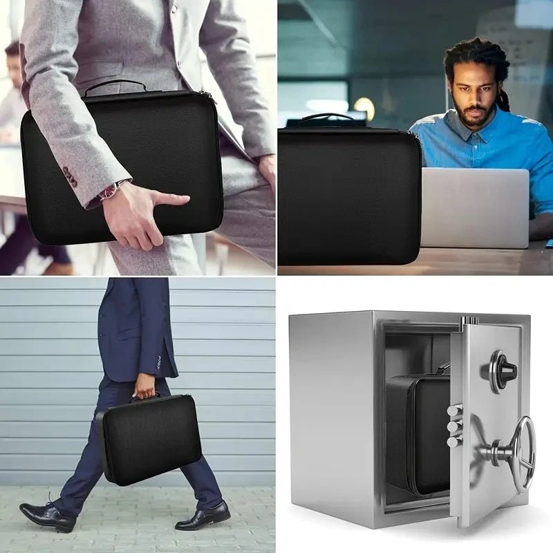 Fireproof Black Document Bag , Water - resistant Zipper Portable LaptopFiles Certificates Organizer Box , Multi - compartment File - Skybound Travel